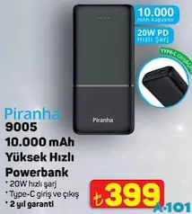 PİRANHA 9005 10000 MAH YÜKSEK HIZLI ŞARJ POWERBANK fiyat ve kampanya bilgisi